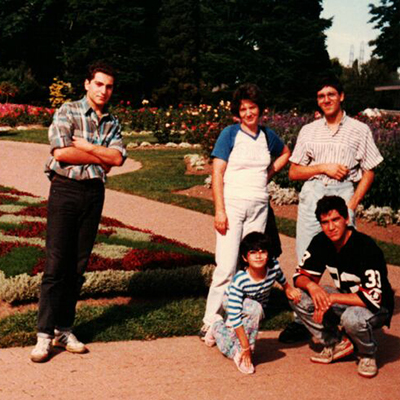 First summer in Ottawa: Miriam’s mother Taghrid (standing in the middle) surrounded by her children Nabil and Wassim (also standing) and Miriam and Maher (crouching in front). Photo courtesy of Miriam Khalil.